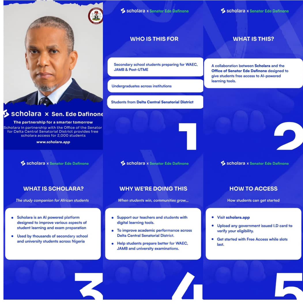 Delta Central Schools: Sen. Dafinone Partners Scholara For Students’ Ease Of Learning Through AI/ICT Tool